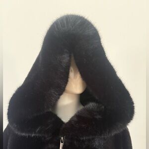 Elegant Black Faux Fur Hooded Coat